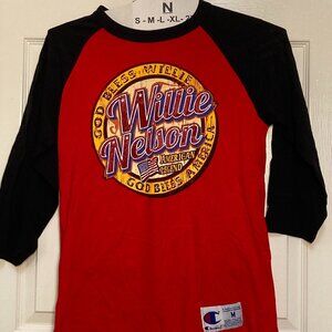 Willie Nelson original Franks Bros' Print Gd Bless Willie Gd Bless Amer red med